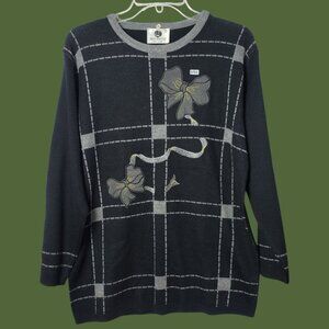 Balducci Womens Checkered Sweater With Bow Embellishments l BLK/Gray Small